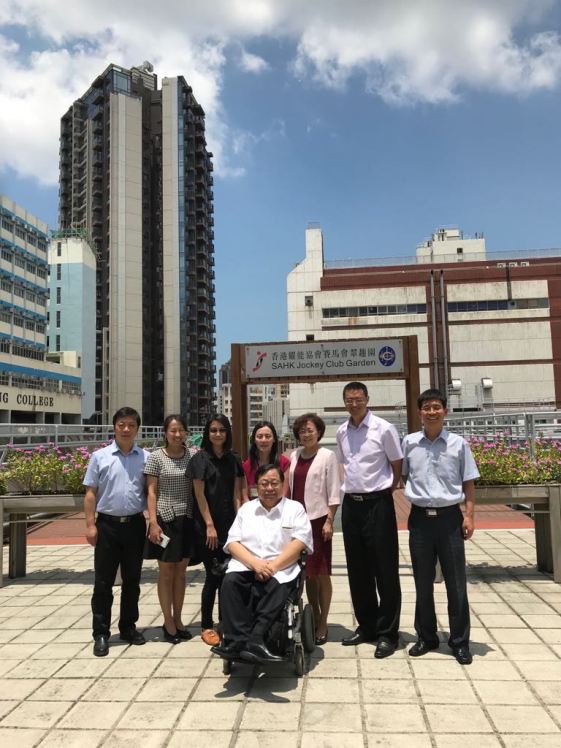 (front row) Mr. Lyu Shiming Vice Chairperson of the China Disabled Persons’ Federation (From left, back row), Mr. Zhang Zhenfei, Director of the Department of Education and Employment (From the left)Ms Zhou Hong, Director of the China’s Hong Kong, Macao and Taiwan Affairs Office, Ms Louise W. Y. Yip, Senior Manager (Corporate Development) of the Association, Ms Winnie L. L. Hui, Superintendent of the Association’s LOHAS Garden Ms Zhang Chaoying, Deputy Director General of Organisation and Liaison Department, Mr. Zhou Jian, Deputy Director General of Department of Right Protection, and Mr. Wang Zhijiang, Director of Department of Right Protection (Division of Legal Affairs), took a photo together in LOHAS Garden. 